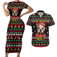 Give Your Heart Bulldog Christmas Couples Matching Short Sleeve Bodycon Dress and Hawaiian Shirt Xmas Holiday Patterns - Wonder Print Shop