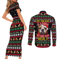 Give Your Heart Bulldog Christmas Couples Matching Short Sleeve Bodycon Dress and Long Sleeve Button Shirt Xmas Holiday Patterns - Wonder Print Shop