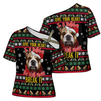 Give Your Heart Bulldog Christmas Cross Shoulder Shirt Xmas Holiday Patterns - Wonder Print Shop