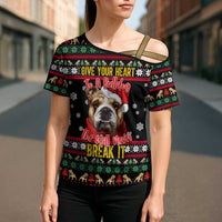 Give Your Heart Bulldog Christmas Cross Shoulder Shirt Xmas Holiday Patterns - Wonder Print Shop