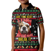 Give Your Heart Bulldog Christmas Kid Polo Shirt Xmas Holiday Patterns - Wonder Print Shop