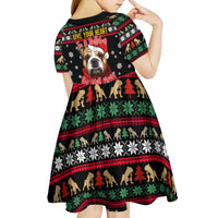 Give Your Heart Bulldog Christmas Kid Short Sleeve Dress Xmas Holiday Patterns - Wonder Print Shop