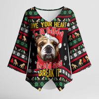 Give Your Heart Bulldog Christmas Kimono Sleeve Blouse Xmas Holiday Patterns - Wonder Print Shop