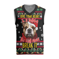 Give Your Heart Bulldog Christmas Knitted V-Neck Vest Xmas Holiday Patterns - Wonder Print Shop