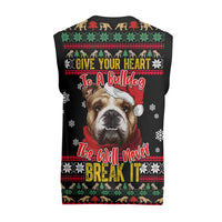 Give Your Heart Bulldog Christmas Knitted V-Neck Vest Xmas Holiday Patterns - Wonder Print Shop