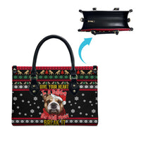 Give Your Heart Bulldog Christmas Leather Bag Xmas Holiday Patterns - Wonder Print Shop