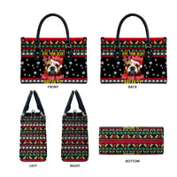 Give Your Heart Bulldog Christmas Leather Bag Xmas Holiday Patterns - Wonder Print Shop