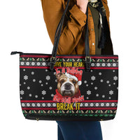 Give Your Heart Bulldog Christmas Leather Tote Bag Xmas Holiday Patterns - Wonder Print Shop