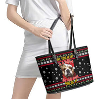 Give Your Heart Bulldog Christmas Leather Tote Bag Xmas Holiday Patterns - Wonder Print Shop