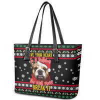 Give Your Heart Bulldog Christmas Leather Tote Bag Xmas Holiday Patterns - Wonder Print Shop