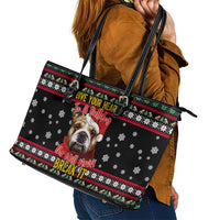 Give Your Heart Bulldog Christmas Leather Tote Bag Xmas Holiday Patterns - Wonder Print Shop