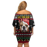 Give Your Heart Bulldog Christmas Off Shoulder Short Dress Xmas Holiday Patterns - Wonder Print Shop