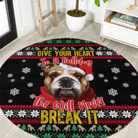 Give Your Heart Bulldog Christmas Round Carpet Xmas Holiday Patterns - Wonder Print Shop
