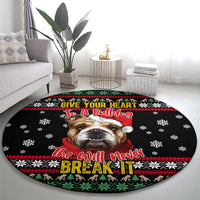 Give Your Heart Bulldog Christmas Round Carpet Xmas Holiday Patterns - Wonder Print Shop