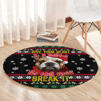 Give Your Heart Bulldog Christmas Round Carpet Xmas Holiday Patterns - Wonder Print Shop
