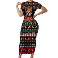 Give Your Heart Bulldog Christmas Short Sleeve Bodycon Dress Xmas Holiday Patterns - Wonder Print Shop