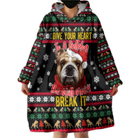 Give Your Heart Bulldog Christmas Wearable Blanket Hoodie Xmas Holiday Patterns - Wonder Print Shop