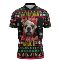 Give Your Heart Bulldog Christmas Zipper Polo Shirt Xmas Holiday Patterns - Wonder Print Shop