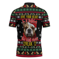 Give Your Heart Bulldog Christmas Zipper Polo Shirt Xmas Holiday Patterns - Wonder Print Shop