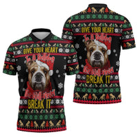 Give Your Heart Bulldog Christmas Zipper Polo Shirt Xmas Holiday Patterns - Wonder Print Shop