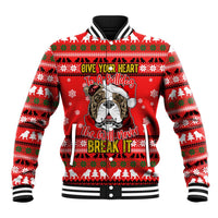 Give Your Heart Pitbull Dog Christmas Baseball Jacket Xmas Holiday Patterns - Wonder Print Shop
