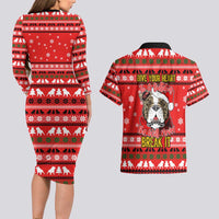 Give Your Heart Pitbull Dog Christmas Couples Matching Long Sleeve Bodycon Dress and Hawaiian Shirt Xmas Holiday Patterns - Wonder Print Shop