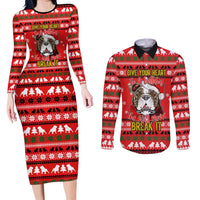 Give Your Heart Pitbull Dog Christmas Couples Matching Long Sleeve Bodycon Dress and Long Sleeve Button Shirt Xmas Holiday Patterns - Wonder Print Shop