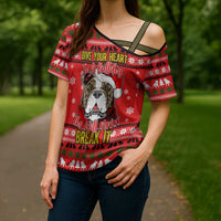 Give Your Heart Pitbull Dog Christmas Cross Shoulder Shirt Xmas Holiday Patterns - Wonder Print Shop