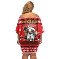 Give Your Heart Pitbull Dog Christmas Family Matching Off Shoulder Short Dress and Hawaiian Shirt Xmas Holiday Patterns - Wonder Print Shop