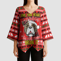 Give Your Heart Pitbull Dog Christmas Kimono Sleeve Blouse Xmas Holiday Patterns - Wonder Print Shop