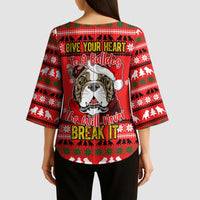 Give Your Heart Pitbull Dog Christmas Kimono Sleeve Blouse Xmas Holiday Patterns - Wonder Print Shop