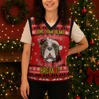 Give Your Heart Pitbull Dog Christmas Knitted V-Neck Vest Xmas Holiday Patterns - Wonder Print Shop