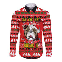 Give Your Heart Pitbull Dog Christmas Long Sleeve Button Shirt Xmas Holiday Patterns - Wonder Print Shop