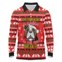 Give Your Heart Pitbull Dog Christmas Long Sleeve Polo Shirt Xmas Holiday Patterns - Wonder Print Shop