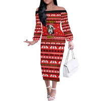Give Your Heart Pitbull Dog Christmas Off The Shoulder Long Sleeve Dress Xmas Holiday Patterns - Wonder Print Shop