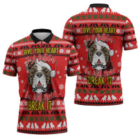Give Your Heart Pitbull Dog Christmas Zipper Polo Shirt Xmas Holiday Patterns - Wonder Print Shop