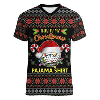 Golf Pajama Christmas Women V-Neck T-Shirt Xmas Holiday Patterns - Wonder Print Shop