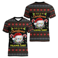Golf Pajama Christmas Women V-Neck T-Shirt Xmas Holiday Patterns - Wonder Print Shop