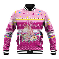 Unicorn Believe In Magic Christmas Baseball Jacket with Believe in Magic Quote Pink Hearts Stars and Rainbow - Wonder Print Shop