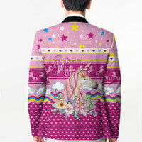 Unicorn Believe In Magic Christmas Blazer with Believe in Magic Quote Pink Hearts Stars and Rainbow - Wonder Print Shop