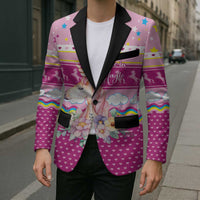 Unicorn Believe In Magic Christmas Blazer with Believe in Magic Quote Pink Hearts Stars and Rainbow - Wonder Print Shop