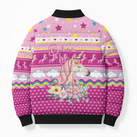 Unicorn Believe In Magic Christmas Bomber Puffer Jacket with Believe in Magic Quote Pink Hearts Stars and Rainbow - Wonder Print Shop