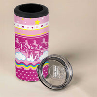 Unicorn Believe In Magic Christmas 4 in 1 Can Cooler Tumbler with Believe in Magic Quote Pink Hearts Stars and Rainbow - Wonder Print Shop