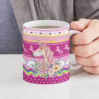 Unicorn Believe In Magic Christmas Ceramic Mug with Believe in Magic Quote Pink Hearts Stars and Rainbow - Wonder Print Shop