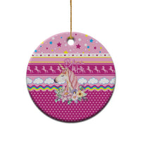 Unicorn Believe In Magic Christmas Ceramic Ornament with Believe in Magic Quote Pink Hearts Stars and Rainbow - Wonder Print Shop