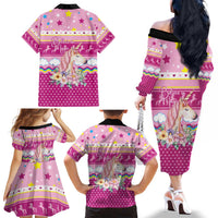 Unicorn Believe In Magic Christmas Family Matching Off The Shoulder Long Sleeve Dress and Hawaiian Shirt with Believe in Magic Quote Pink Hearts Stars and Rainbow - Wonder Print Shop
