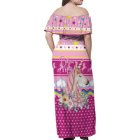 Unicorn Believe In Magic Christmas Family Matching Off Shoulder Maxi Dress and Hawaiian Shirt with Believe in Magic Quote Pink Hearts Stars and Rainbow - Wonder Print Shop