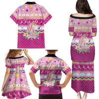 Unicorn Believe In Magic Christmas Family Matching Puletasi and Hawaiian Shirt with Believe in Magic Quote Pink Hearts Stars and Rainbow - Wonder Print Shop