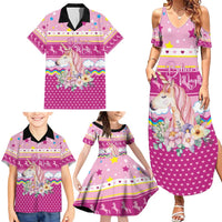 Unicorn Believe In Magic Christmas Family Matching Summer Maxi Dress and Hawaiian Shirt with Believe in Magic Quote Pink Hearts Stars and Rainbow - Wonder Print Shop