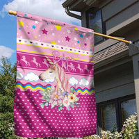 Unicorn Believe In Magic Christmas Garden Flag with Believe in Magic Quote Pink Hearts Stars and Rainbow - Wonder Print Shop